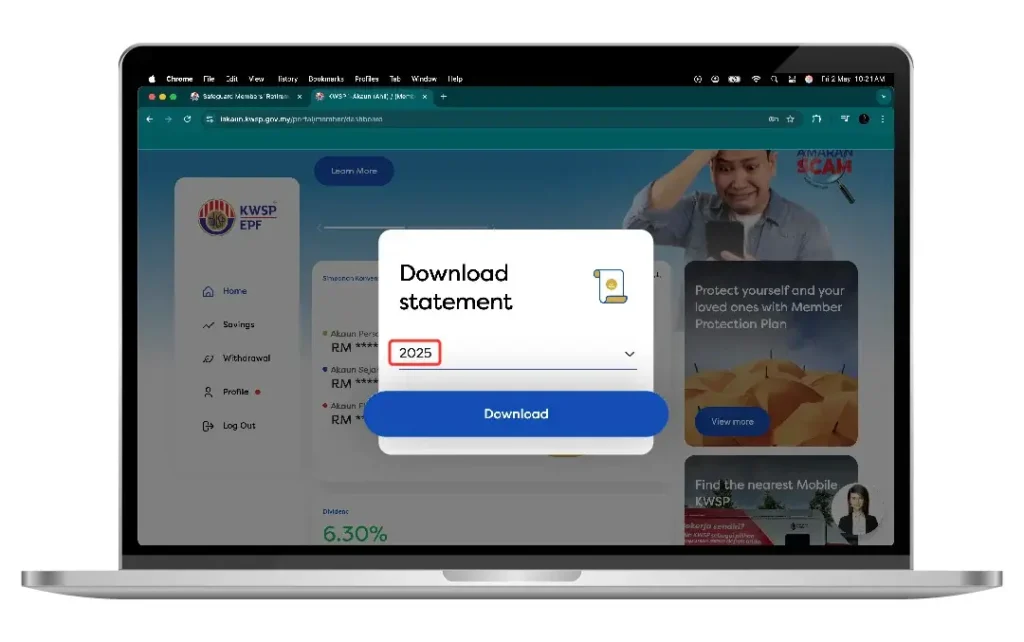 Muat turun penyata KWSP anda melalui Portal Web i‑Akaun (Ahli)